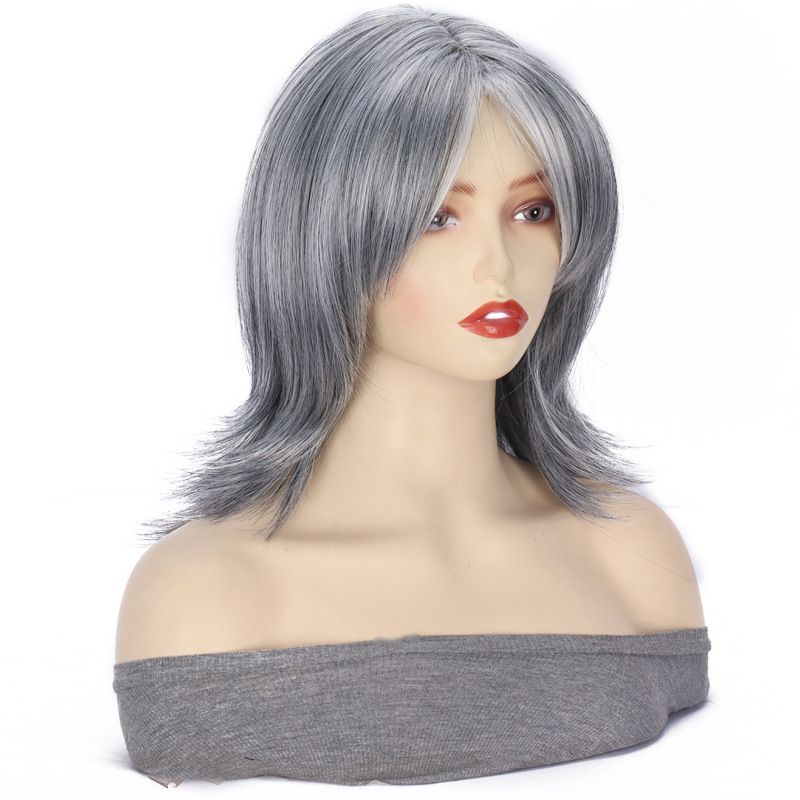 Synthetic Clip-in New Products Women's Fashionable Short Wigs Silver Gray Middle Parted Short Curly Hair Multi Layered Slightly Curled Wigs_voghion.com