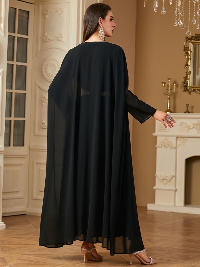 Vêtements pour femmes transfrontaliers du Moyen-Orient Robe arabe Mode paillettes broderie mousseline de soie deux pièces robe Europe et Amérique_voghion.com