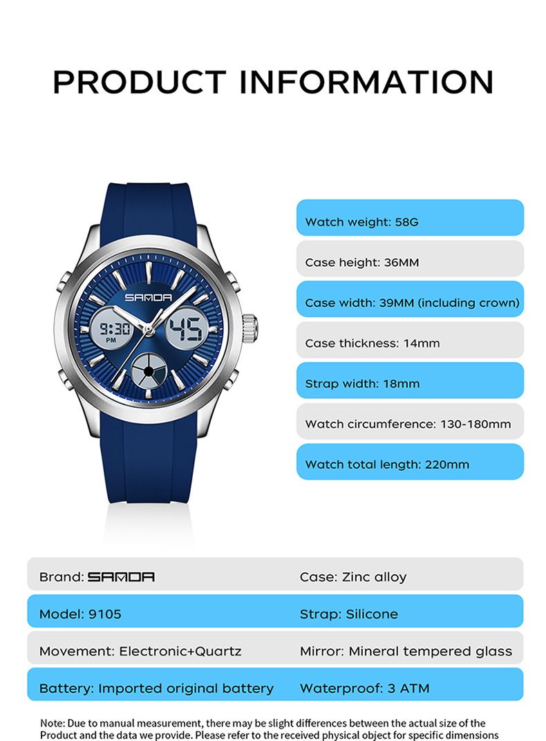 Men's And Women's Sport Watch With Dual Display, Waterproof, Night Light, Multifunctional Digital Analog Watch For Swimming, Running, And Daily Wear_voghion.com