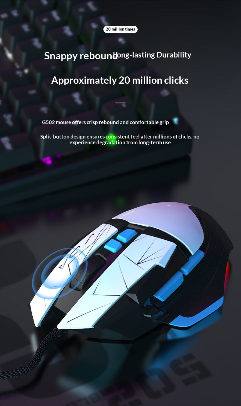NeoGear Cross-Border G502 Kabellose/Kabelgebundene mechanische Maus mit drei Modi, Mikro- und Makro-Bewegungssteuerung, DC-Rückstoßkontrolle, RGB-Beleuchtung, Gaming- und Büromaus_voghion.com