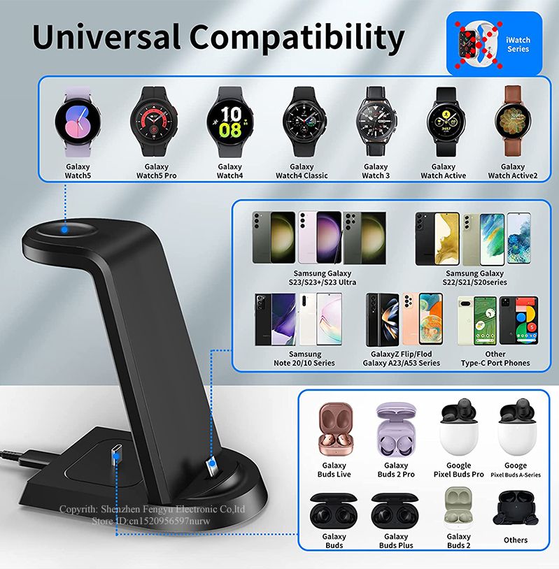 18 W superschnelles kabelloses Ladegerät in 1 für Samsung S25 S24 S23 Ultra S22 S21 Galaxy 5 4 3 Active Watch Ohrhörer aufladen_voghion.com