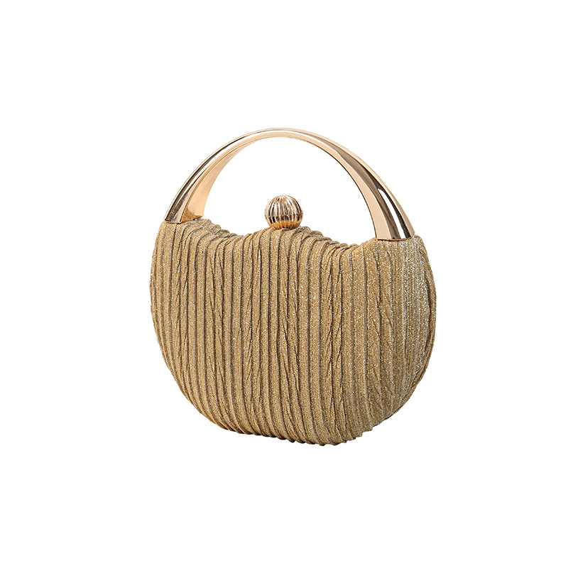 Damen 2024 Neue Plissee Abend Bankett Damen Mode Metall Handheld Box Runde Tasche_voghion.com