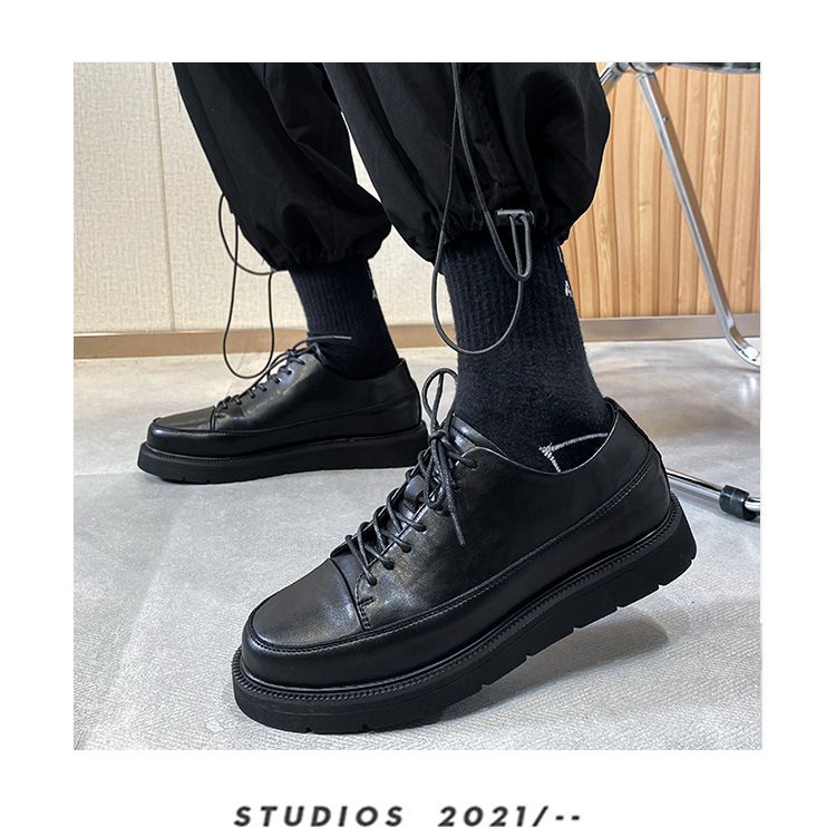 Scarpe stringate in pelle, versione coreana, scarpe casual, tendenza britannica, suole spesse, altezza elevata, scarpe formali da uomo_voghion.com