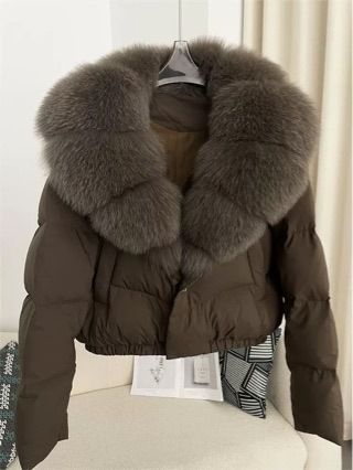 Damen Winter Kurze Pufferjacke mit Kunstpelzkragen – Stylischer Oversize-Mantel in Schwarz/Braun/Creme (S/M/L)_voghion.com