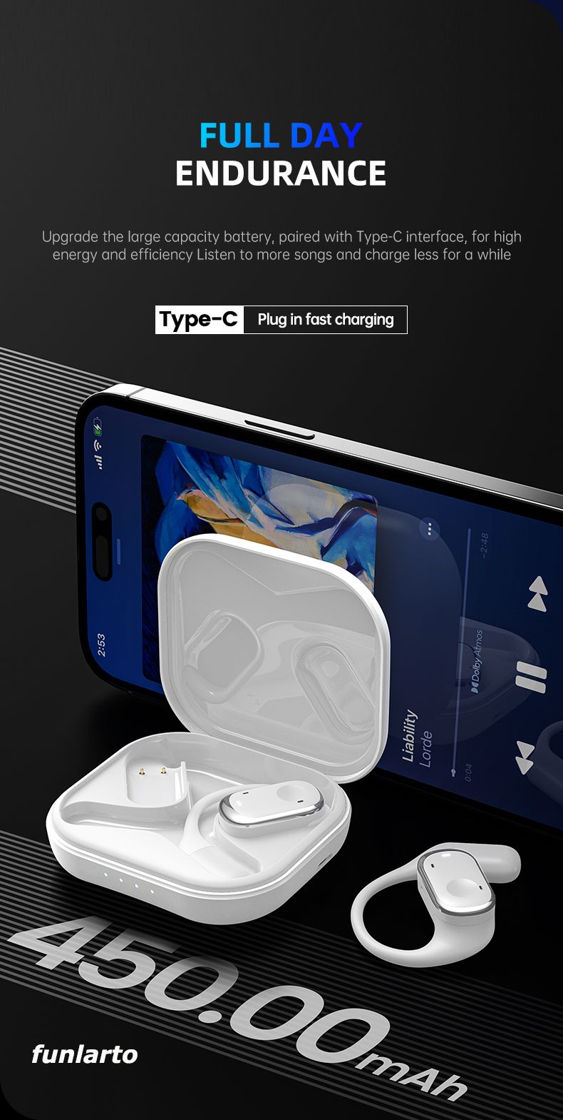 Open Ear Headphones Wireless Bluetooth 5.3 Earbuds With Earhooks Touch Control Clear Talk Deep Bass Driver Sports OWS_voghion.com