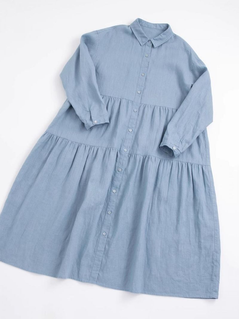 Abbigliamento da donna, autunno, abito in lino New Forest, nove punte, maniche lunghe, vita alta, gonna ampia e ampia, cardigan comodo e gonna lunga in lino e cotone_voghion.com