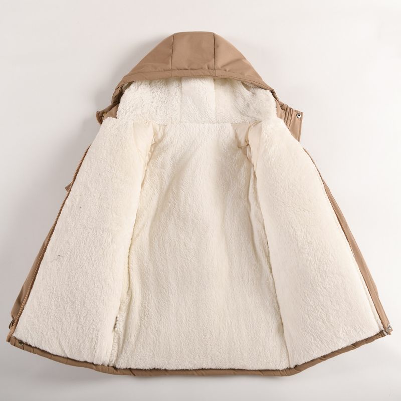 Winterjacke mit Fleecefutter für Jungen – Dicker, isolierter Mantel mit abnehmbarer Kapuze (Schwarz/Khaki)_voghion.com