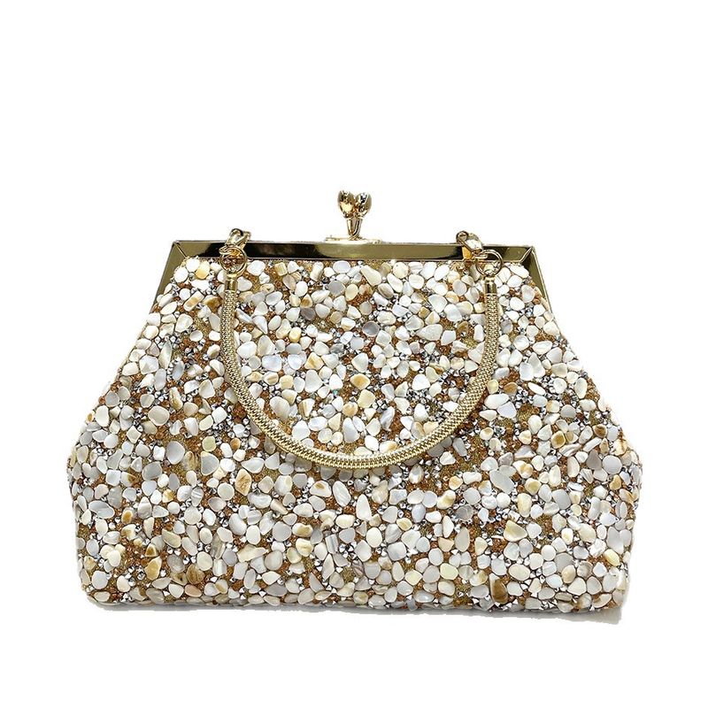 Borsa a mano decorata con conchiglia in pietra dorata, elegante e alla moda, da sera, da donna_voghion.com