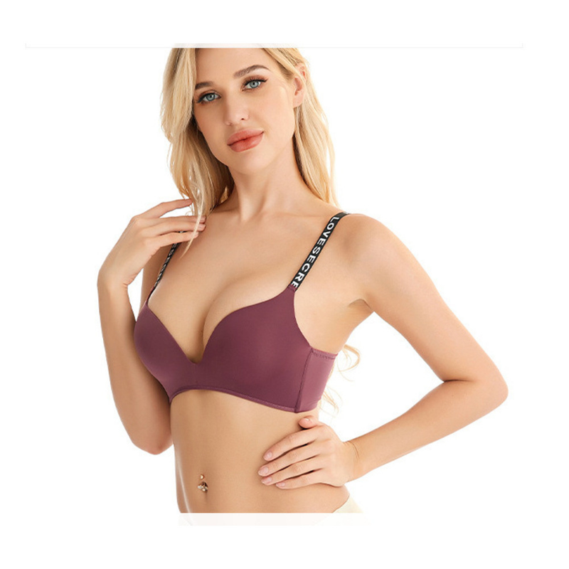 Soutien-gorge de sport à bretelles avec lettres anglaises et anneau en acier pour fille_voghion.com