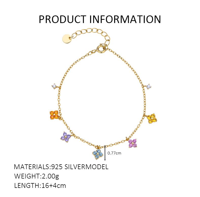 Armband aus vierblättrigem Kleeblatt aus S925 Sterlingsilber – Bunte Zirkon-Minikette, Dopaminschmuck für leichte, luxuriöse, süße Geschenke_voghion.com