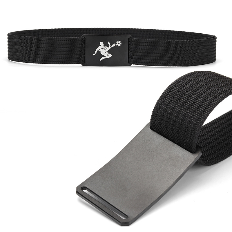 Nylon-Canvas-Gürtel für Herren mit zahnloser Aluminiumschnalle und Fußballmuster, doppellagig gewebt, trendig_voghion.com