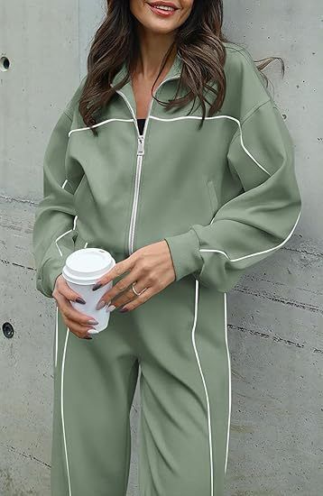 Completo da donna da ufficio a palestra, 2 pezzi: top da allenamento con cerniera completa e pantaloni affusolati (S-XXL, poliestere traspirante, 13 colori, casual da lavoro)_voghion.com