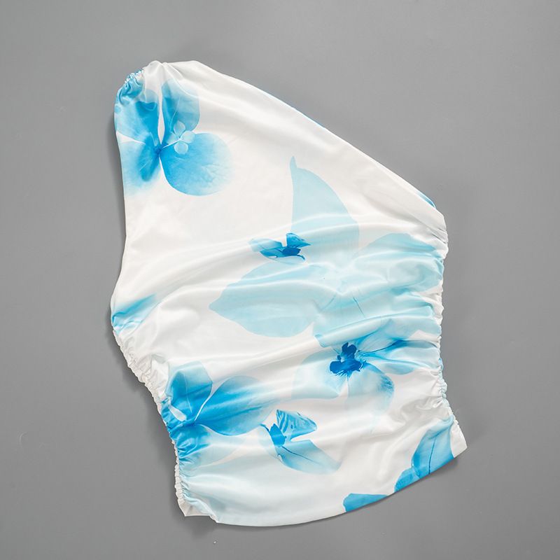 Vêtements pour femmes, nouveaux hauts d'été sans manches à col oblique et épaules dénudées, imprimés sexy, couleur contrastée_voghion.com