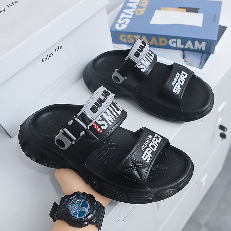 Men's New Sandals Summer Trend Letter Print Outdoor Leisure Anti Slip Lazy Beach Two In One Drag_voghion.com