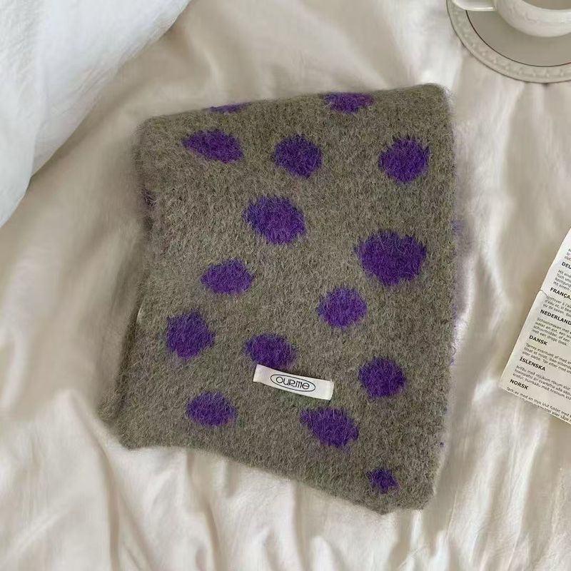 2025 Autumn And Winter New Korean Style Contrast Color Polka Dot Miu Series Polka Dot Scarf Warm And Versatile High End Knitted Neck Scarf_voghion.com