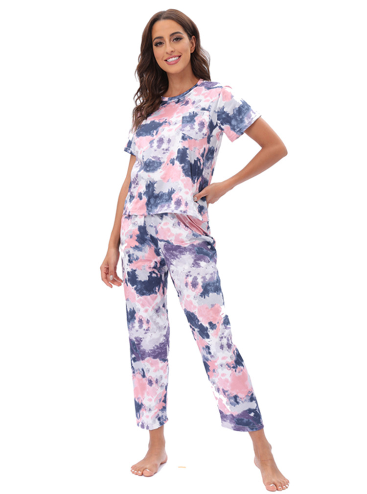 Heemkleeder Pyjama zweedeeleg Kuerzärmhosen Kostüm Quell Leopardendruck Tie-Dye_voghion.com