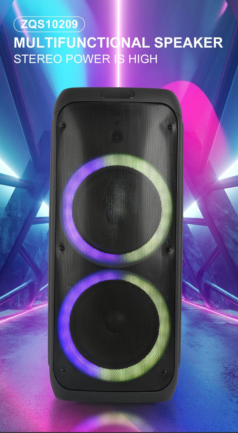 ZQS10209 Nešiojamas „Bluetooth“ RGB diafragmos šviesos garso didelės galios dvigubas 8 colių žemųjų dažnių garsiakalbis_voghion.com