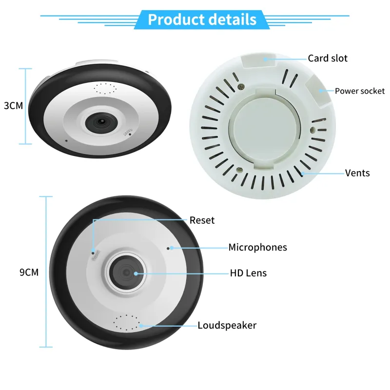 V380 Pro 1080P Panoramique WIFI 360 Degrés Caméra Intérieure Intelligente Maison Bidirectionnelle Objectif Fisheye Protection de Sécurité MINI Sans Fil_voghion.com