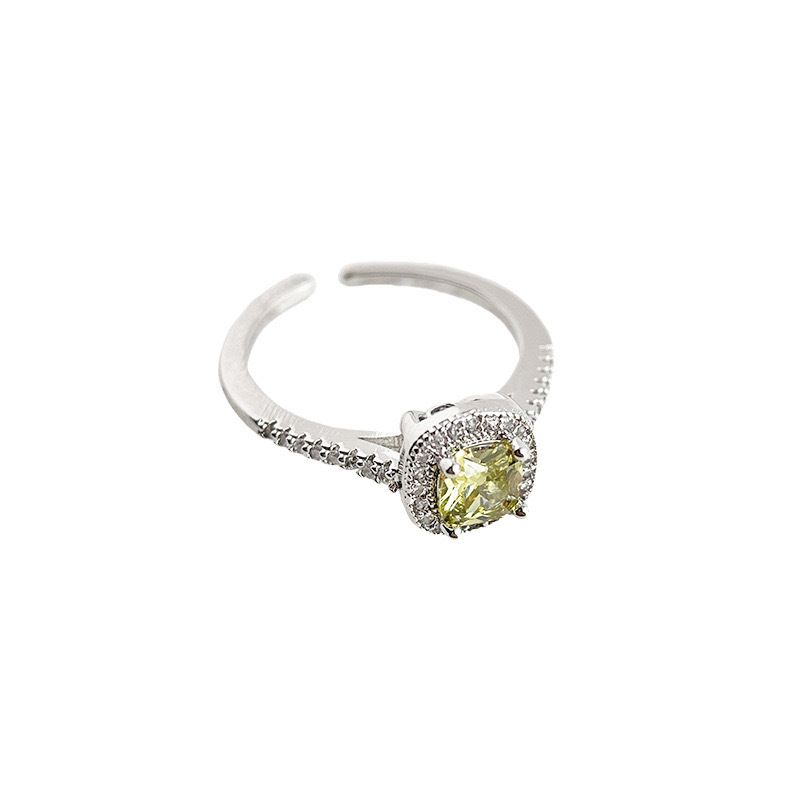 Tiqi French Olive Green Square For Women S Pure Silver Palace Style Diamond Sparkling Zirconia Stacked Finger Ring_voghion.com