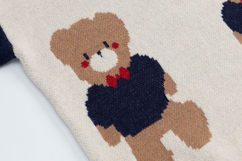 Pull col rond motif ours américain pour homme et femme, tricot ample à blocs de couleurs pour l'automne, style décontracté_voghion.com