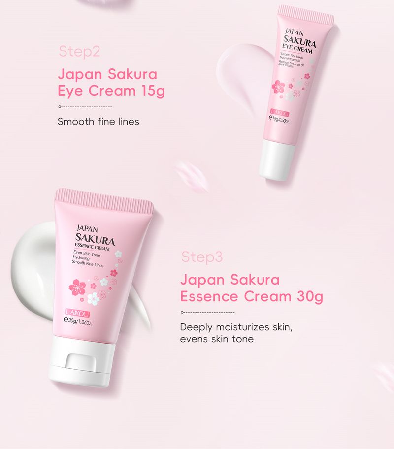 Laike Japanese Sakura Skin Care Set 3 Piece Essence Eye Cream Face Cream Skin Care Products_voghion.com