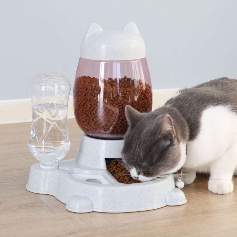 Integrierter Doppelnapf für Haustiere, automatischer Wasserspender für Katzen, nicht benetzender Mund, Hunde-Puzzle-Press-Futterautomat mit großer Kapazität_voghion.com
