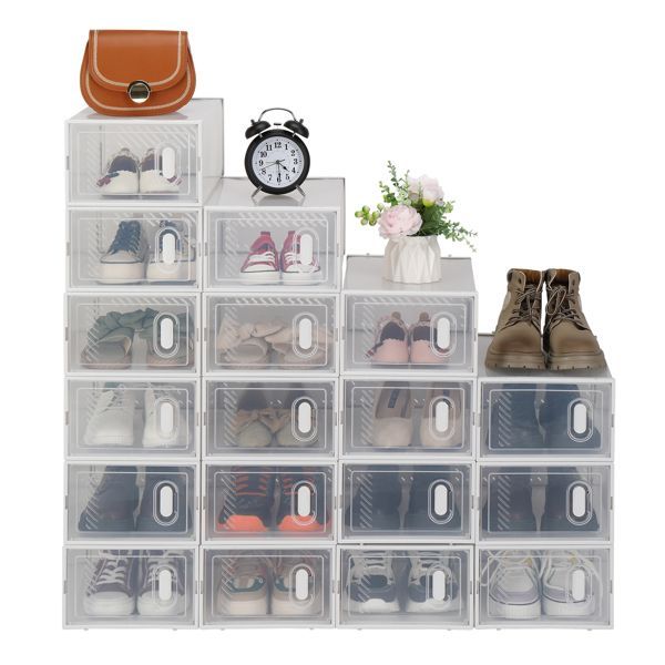 Shoe Storage Boxes 18 Pack Clear Plastic Stackable - White_voghion.com