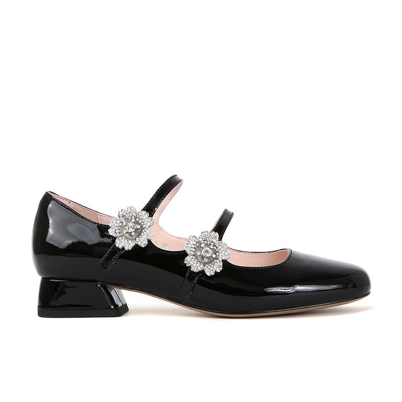 Ak-11 Huidong Yixinda Escaping Princess_Scarpe Mary Jane da donna con punta quadrata, strass, fiore, diamante, tacco grosso, matrimonio_voghion.com