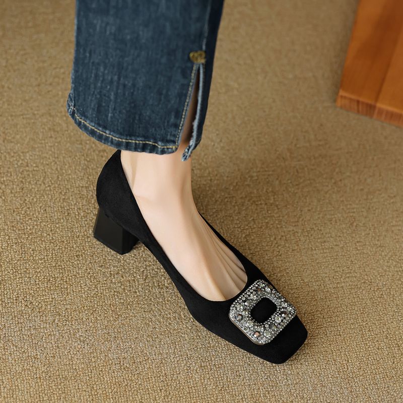 Scarpe con tacco alto francesi da donna, con strass, un pedale, nere, leggere, con tacco spesso, singole, da donna_voghion.com
