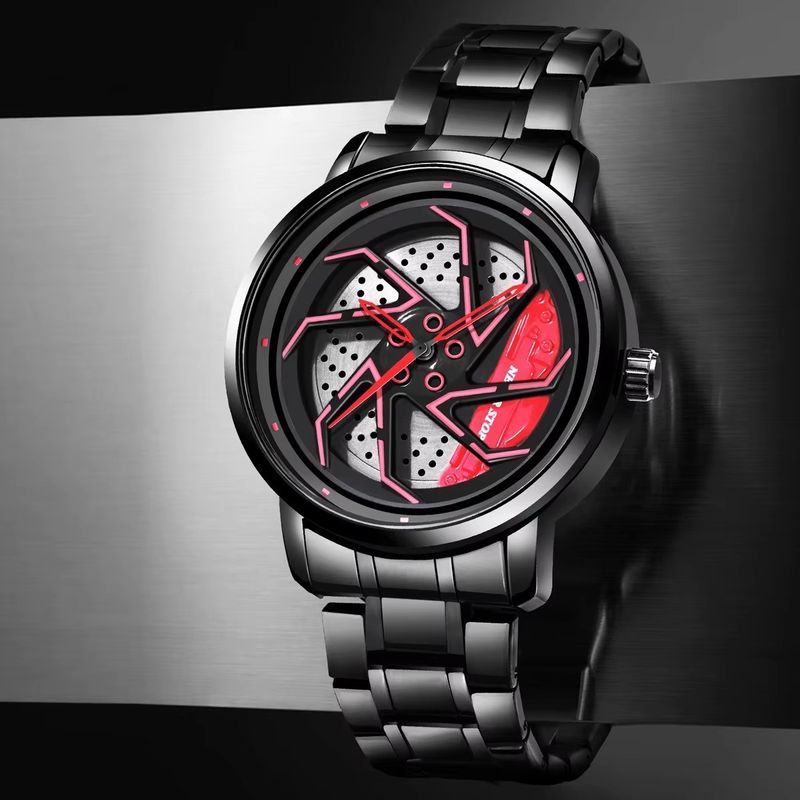 Steel Band Personality Cool Men's Quartz Watch Trend Fashion Rotating Car Outline Watch Box_voghion.com