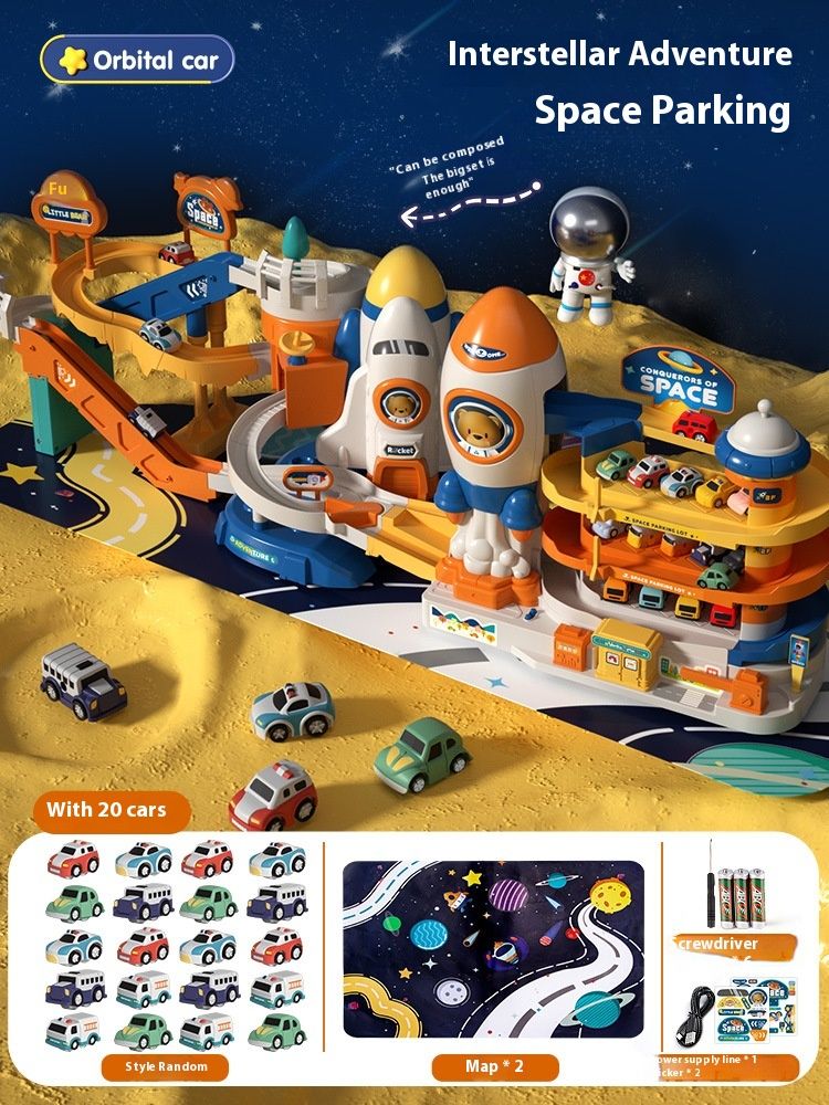 Desafio espacial de foguete infantil, aventura, menino, orbiter, brinquedo, carro, construção, estacionamento, quebra-cabeça_voghion.com