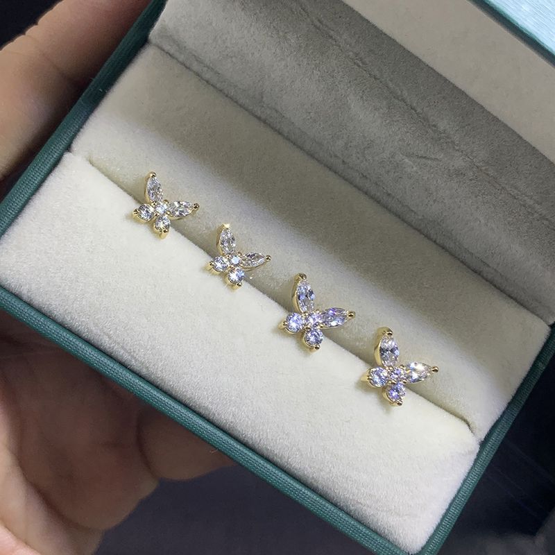 Orecchini unisex a farfalla con zirconi per donna, orecchini piercing versatili, orecchini alla moda e di grande vendita_voghion.com