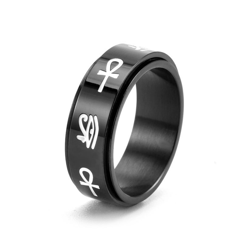 Men's Stainless Steel Rotating Ring With Cross And Eye Of Horus Design - Gothic Style Jewelry For Men - Sizes 6-12 Cross Horus Eye Logo Ring_voghion.com
