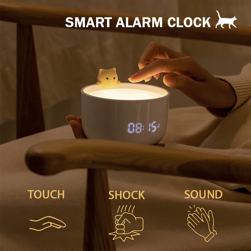 LED Nuetslicht Digital Wecker USB Laden Dräi-Niveau Dimmen Cute Cat Baby Fütterungslampe Schlofkummer Kanner Kanner Kaddoe_voghion.com