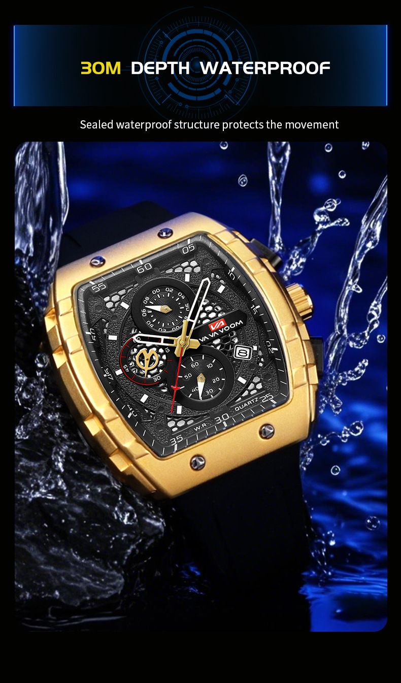 VA VA VOOM Men's Watches Multifunctional Fashion Business Waterproof Calendar Barrel Non Automatic Mechanical Watch_voghion.com