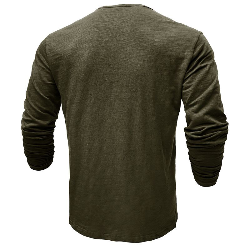 2025 Langarm Herren Top Frühling Herbst Bambus Baumwolle Einfarbig Knopf Henley Shirt Männer_voghion.com