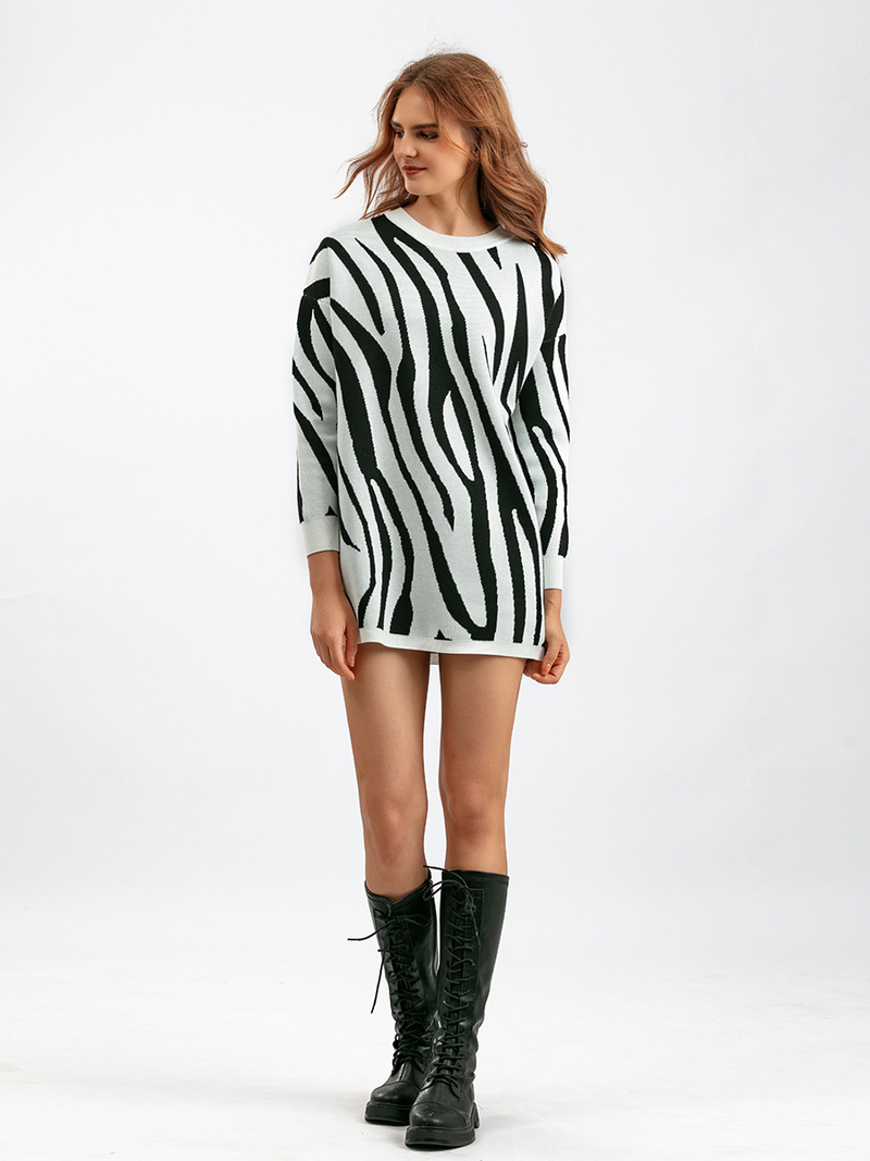 Abbigliamento donna autunno e inverno nuovo maglione pullover lavorato a maglia moda stampa zebra più maglione girocollo taglia_voghion.com