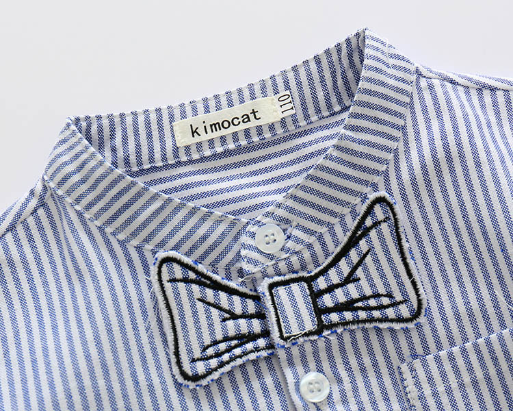 Abbigliamento per bambini Ragazzi Abito da gentiluomo Camicia a maniche lunghe a righe per bambini Jeans casual Set da due pezzi_voghion.com