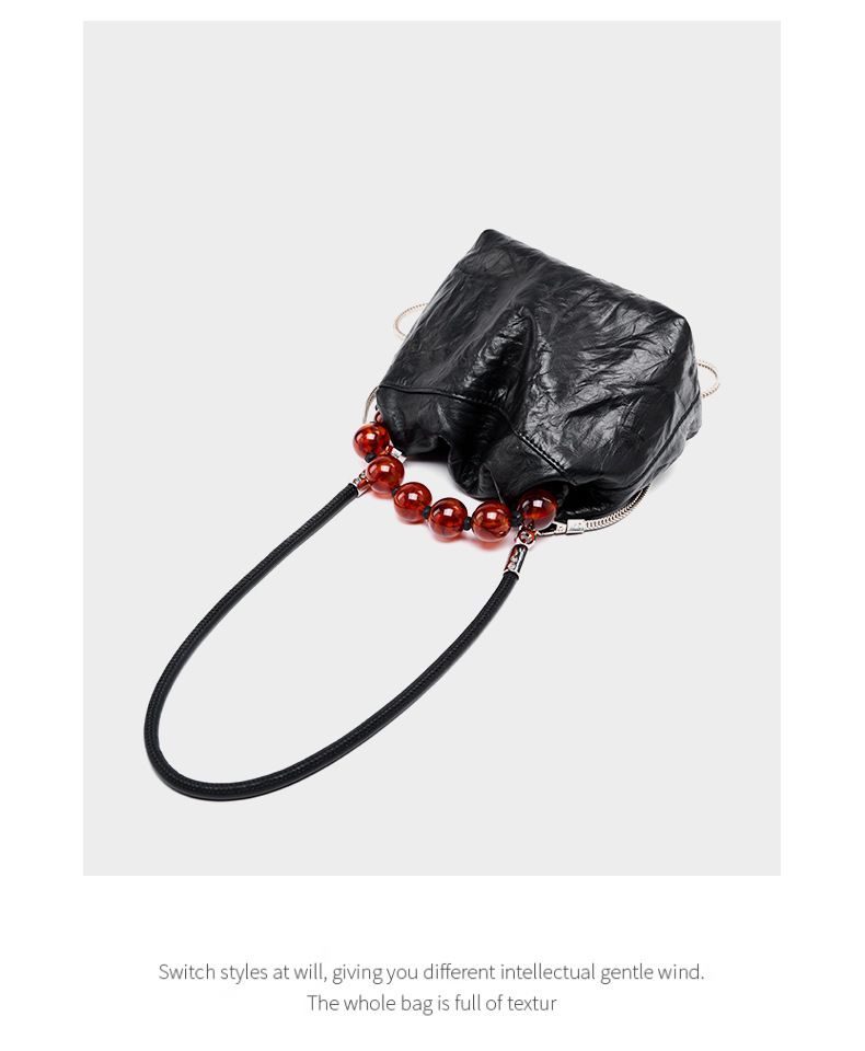 Borsa con perline, personalità, nicchia, primo strato, borsa in pelle di mucca, modello graffiato a mano da donna, borsa per il pranzo, borsa a tracolla con perline, tenuta a mano_voghion.com