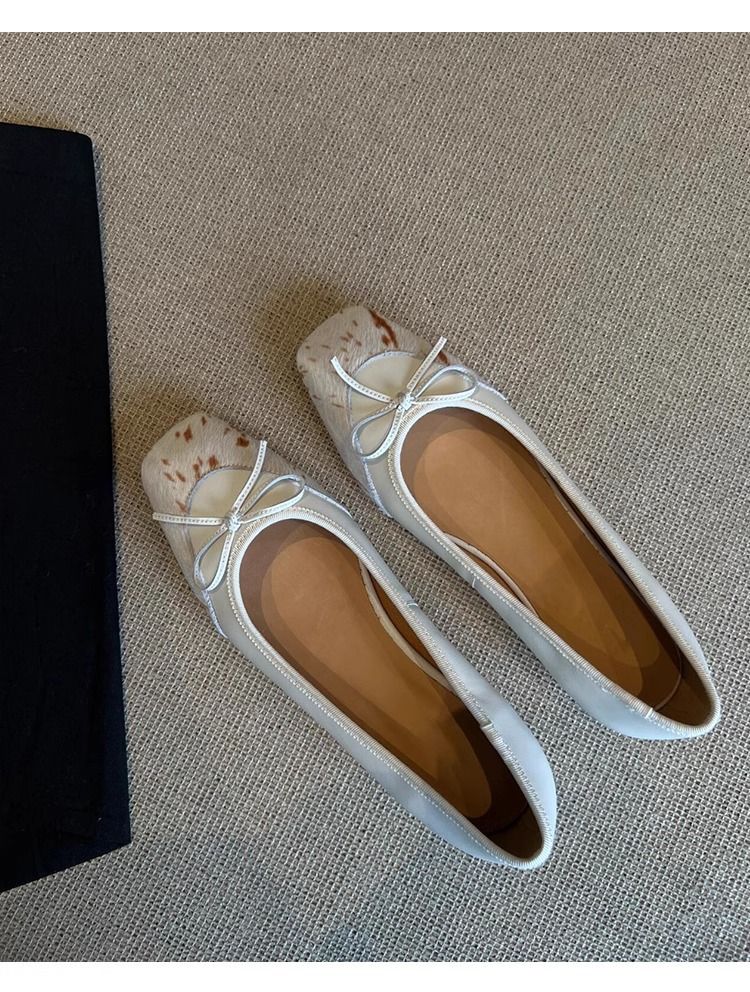 Scarpe basse con fiocco in pelle di pecora da donna_voghion.com