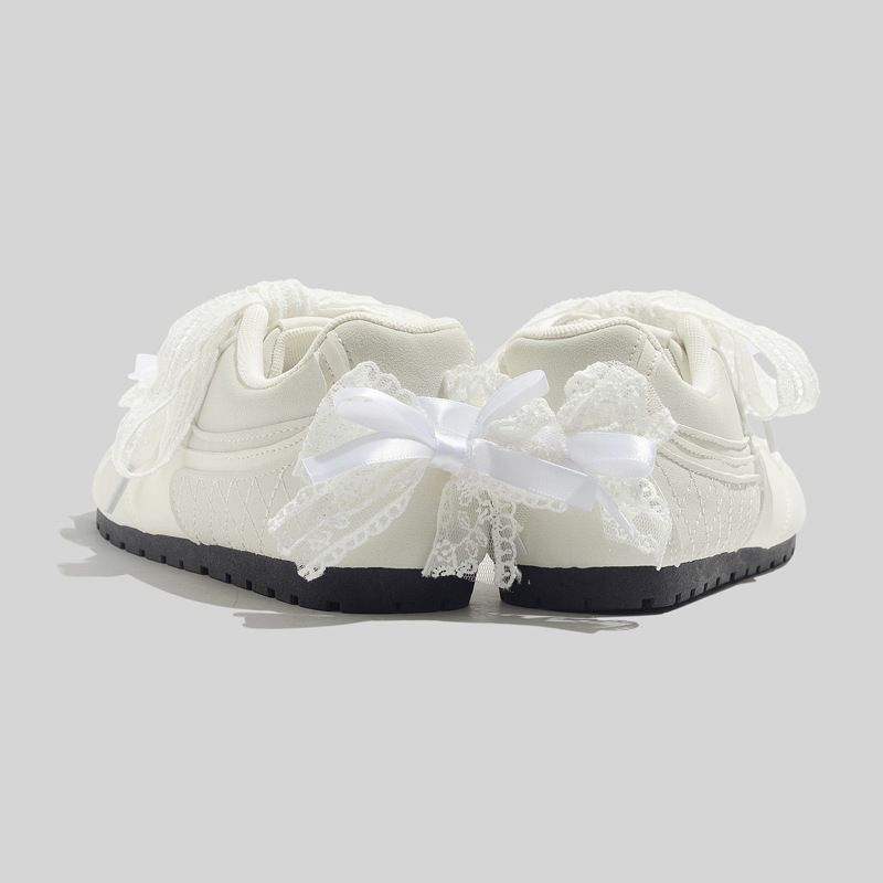 Elegant Lace Bow Beige German Training 2025 Spring New Versatile Flat Sneakers_voghion.com