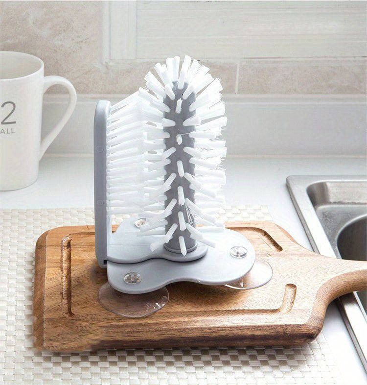 1pc Sink-Mounted Cup Scrubber - Multifunctional Glass & Container Cleaner - Dual-Action Brush For Kitchen & Toilet - Essential Home Gadget_voghion.com