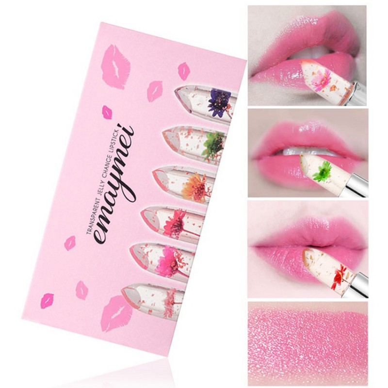 6 τεμ./Κουτί Crystal Clear Flower Jelly Lip Balm Kits Σετ θερμοκρασίας που αλλάζει χρώμα κραγιόν ενυδατικό Βιταμίνη Ε Ομορφιά Υγεία_voghion.com
