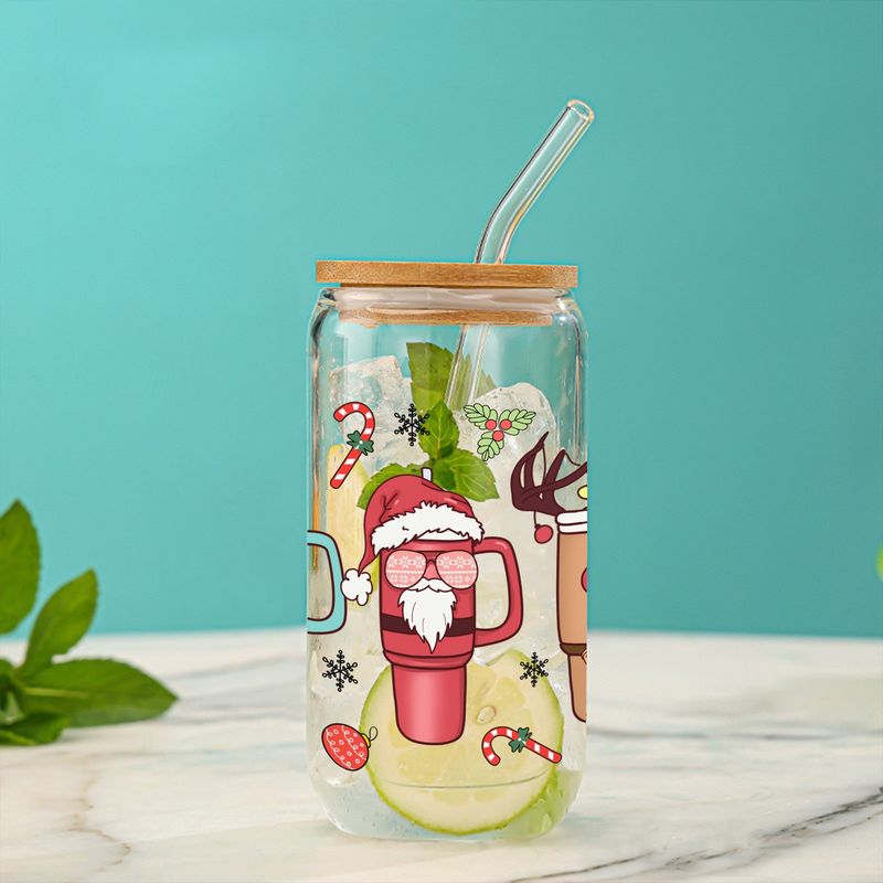 Nowoczesny, minimalistyczny zestaw szklanych kubków – kubek borokrzemianowy o pojemności 16 uncji z bambusową pokrywką i szklaną słomką – ekologiczny i szczelny do biura, domu i na prezent_voghion.com