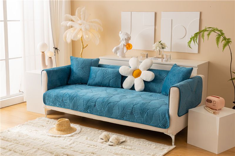 Autumn and winter style ultra soft solid color plush banana leaf sofa cushion modern simple double sofa cushion cloth factory direct sales_voghion.com