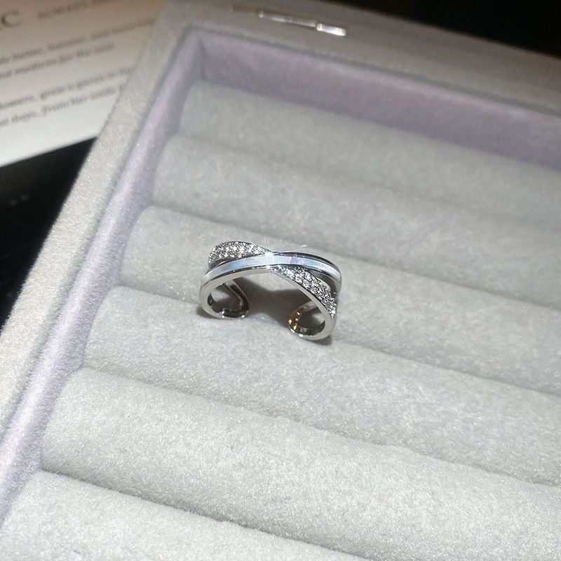 Zirkonia-Perlmutt-Doppelschicht-Kreuzring, modisch, schlicht, vielseitig, elegant, leichter, luxuriöser und hochwertiger Zeigefingerring_voghion.com