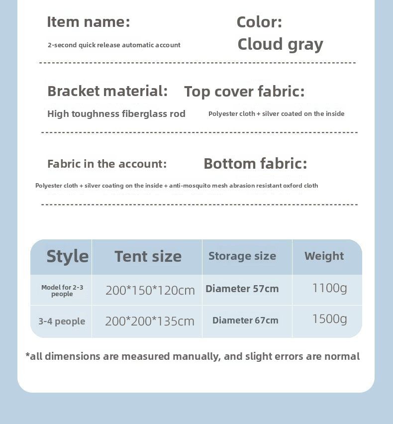Tent 2-Person Thickened Equipment Portable Automatic Pop-Up 3-4 Person Camping Outdoor Rainproof Beach Sunshade_voghion.com