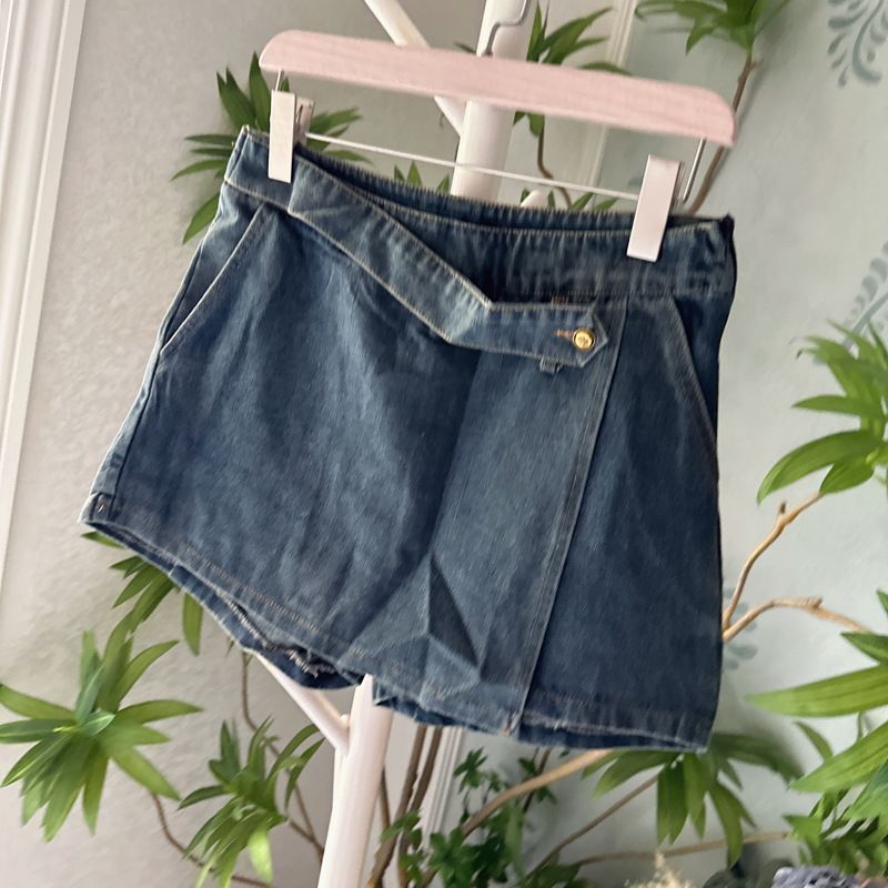 Damenbekleidung Anzug lässig Jeanshemd unregelmäßiger Jeansrock Hose zweiteiliger Anzug_voghion.com