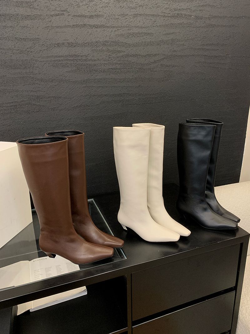 Chaussures pour femmes, bottes rétro, printemps, nouveau tube large, bottes de chevalier en cuir souple pour femmes, bottes fines à talon bas, pas au-dessus du genou_voghion.com