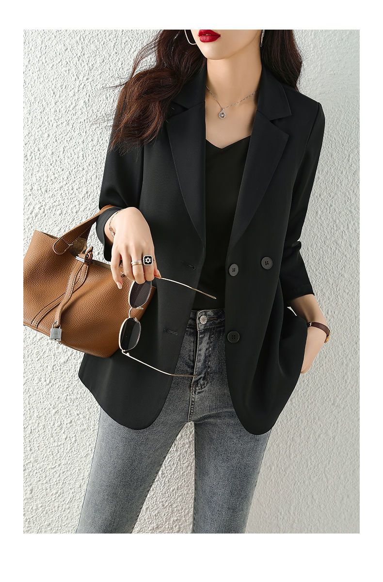 WTEMPO Spring Summer Suit Jacket Women's Fashion Thin Three-Quarter Sleeve Casual Blazer Outerwear Lightweight Split_voghion.com